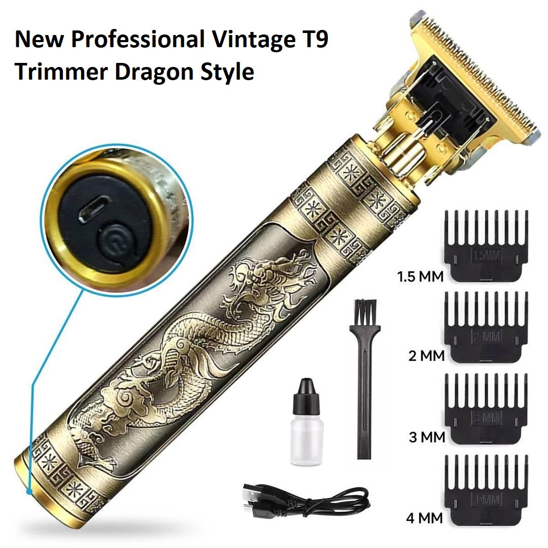 Metal Body – T9 Trimmer And Hair Clipper Cutting Machine For Men | Dragon Design | Golden Color Trimmer