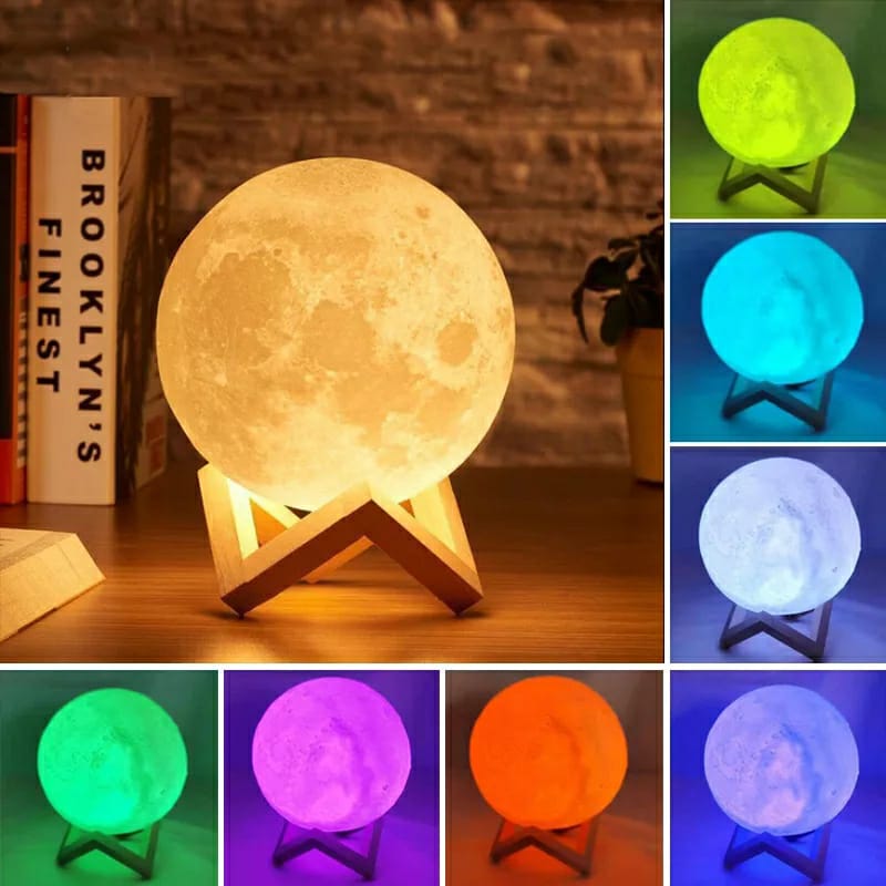 LED Moon Lamp - 3D Printed Lunar Lamp - Battery Powered Colorful - Night Light for Kids - 8 Color (15cm)