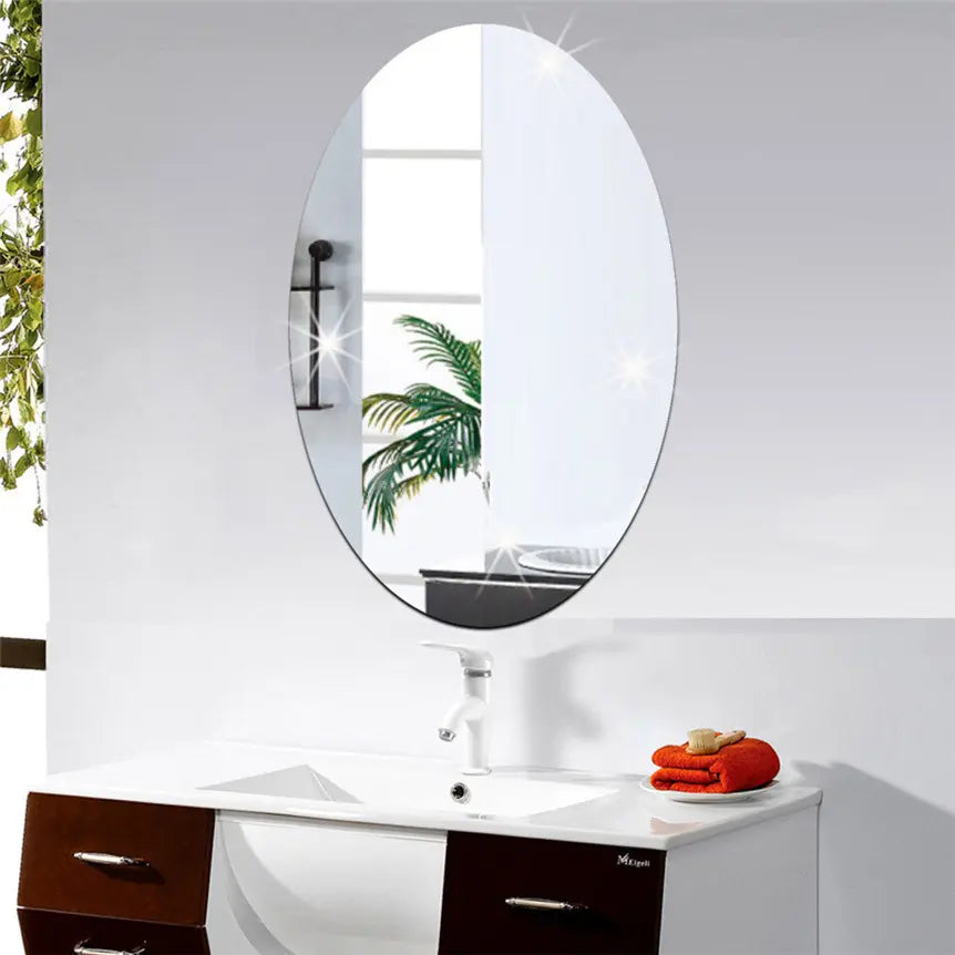 Oval Acrylic Mirror Wall Sticker | Oval Bathroom House Mirror Acrylic Wall Stickers