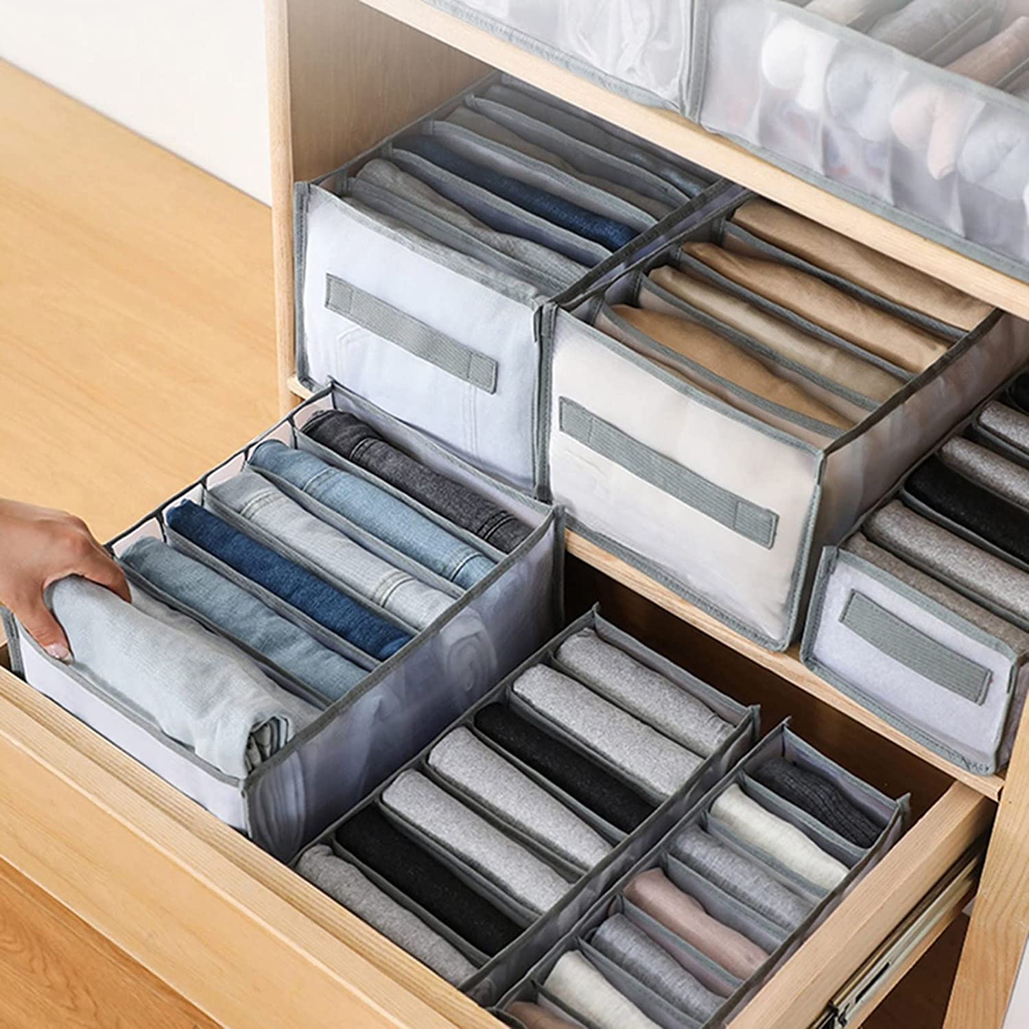 7 Clothes Drawer Organizer Jeans Storage Box Large Size Grids Wardrobe Storage Foldable Drawer Divider