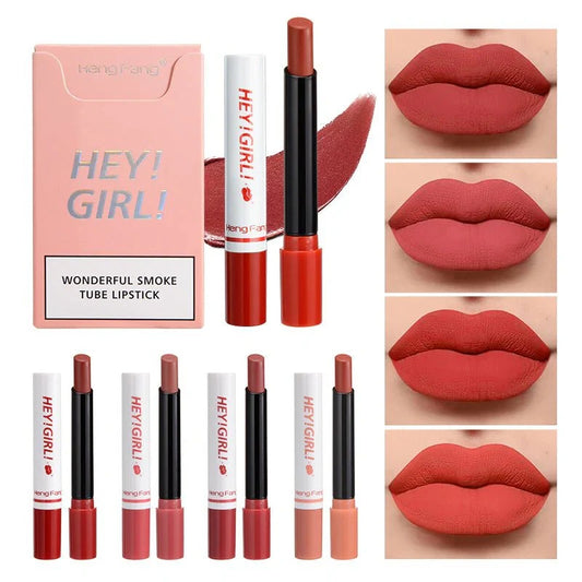 4in1 Trending Lipstick Set Cigarette Shape Matte Long Lasting Easy to Colour Non-Sticky Unfading Lip Gloss Makeup Cosmetic for Makeup