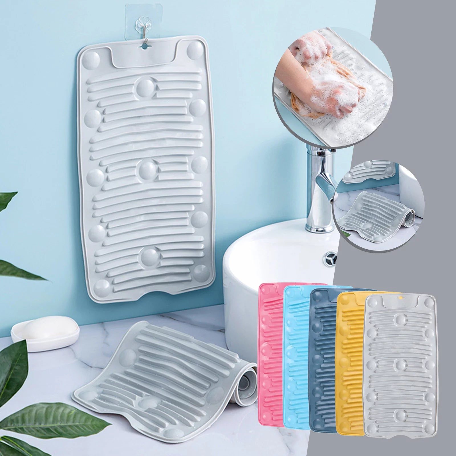 Foldable Silica Gel Washboard | Multifunctional Silicone Scrubber | Household Foldable Suction Cup Non-slip Laundry Mat (Random color)