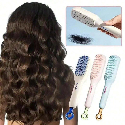 Self cleaning hair comb (random color)   with box