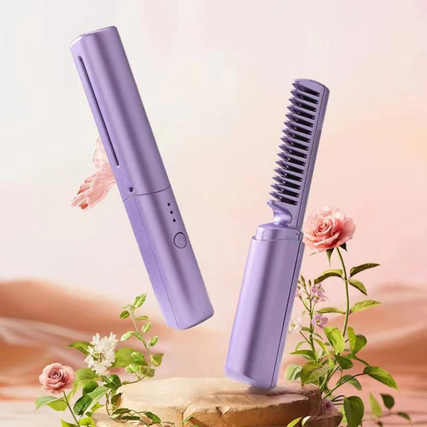 2-in-1 Hair Styling Brush, Straightener, Curler Comb Random Color