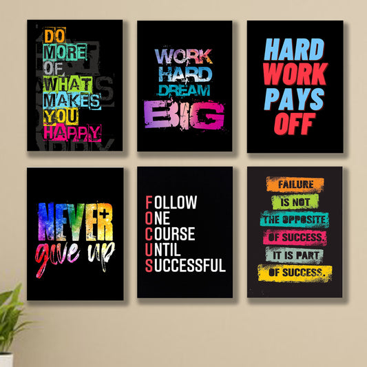 set of 6 Motivational sticky canvas frames for wall decore / sticky phototiles