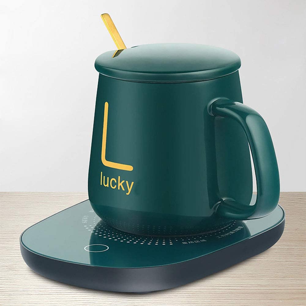 Ceramic Coffee Cup with Automatic Heating Pad | only in green color.