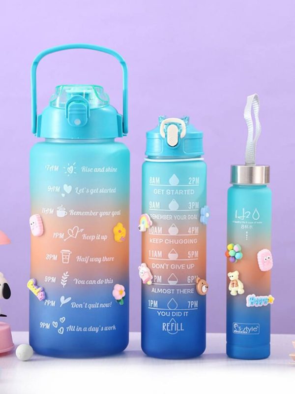 3 Pack Water Bottles With 2l Large Bottle 700mlportable Bottle And 300ml Mini Bottle Motivational (random Color)