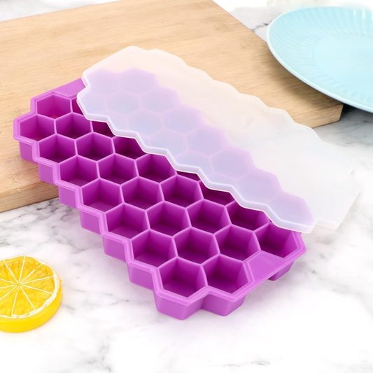 Silicone Ice Cube Tray 37 Grid Ice Cube Mold with Lid Honeycomb Ice Maker Reusable Ice Container for Whiskey Coffee Juice (Random Color)