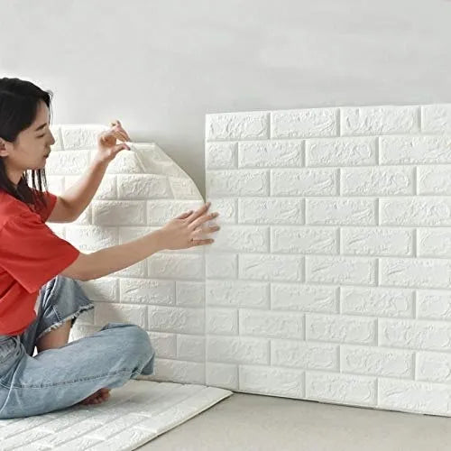 3d Wall Stickers Faux Brick White Brick | Bedroom Home Decor Waterproof Self Adhesive Living Room Wallpaper for wall | Sofa Background Wall Decor 27 inch width 30 inch height (70 x 77 CM)