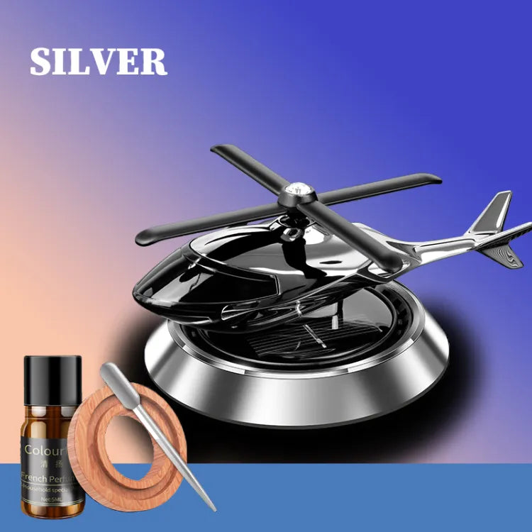 Silver Car Aroma Diffuser Air Freshener Perfume Solar Power | Car Dashboard Helicopter Decoration With Refill Perfume