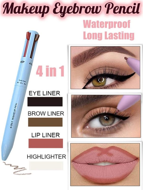 Multi-effect 4 In 1 Eyeliner Eyebrow Pencil Contour Pen Long Lasting Waterproof  for girls, eyeliner lipstick highlighter brow liner all in one (Random Color)