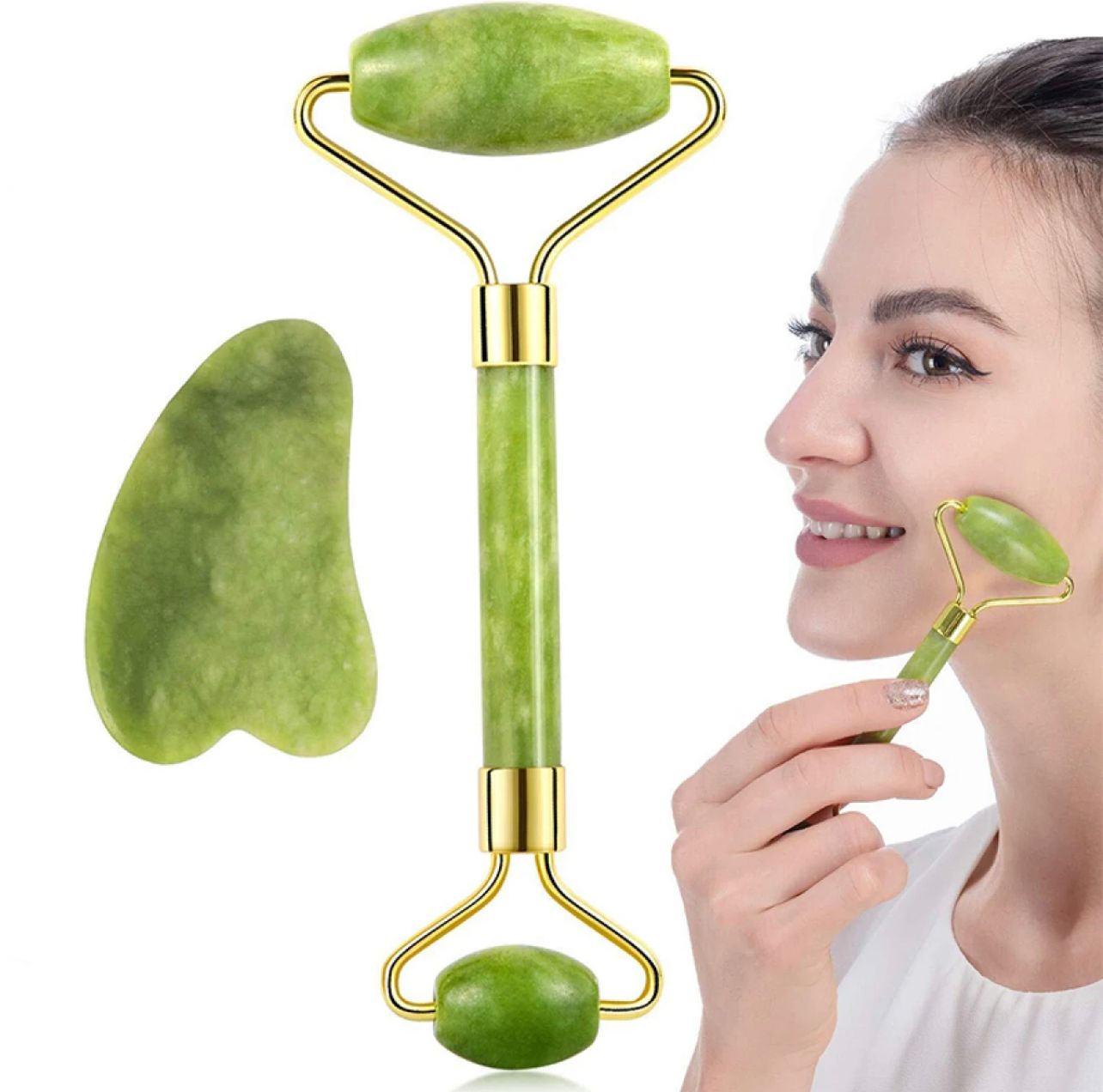 Flawless Jade Roller With Guasha (Marble Stone) Stimulates healthier skin