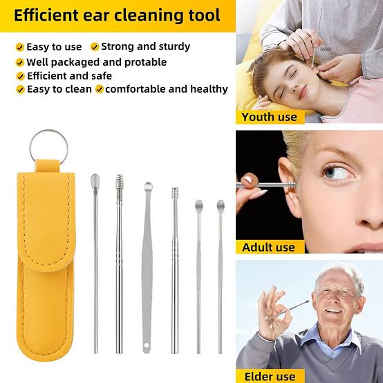 Ear Pick 6 pcs with Storage Bag Dig Ear Wax Remover Cleaner Care Portable Travel Kit Cleaner Spoon (Random Color)