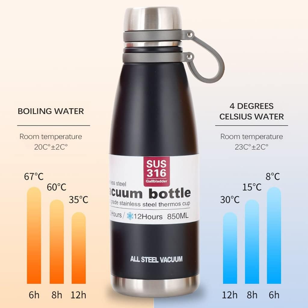 Insulated Vacuum Water Bottle with Strap, Stainless Steel, Double Wall Thermos for Hot &amp; Cold Drinks ( Random Color )