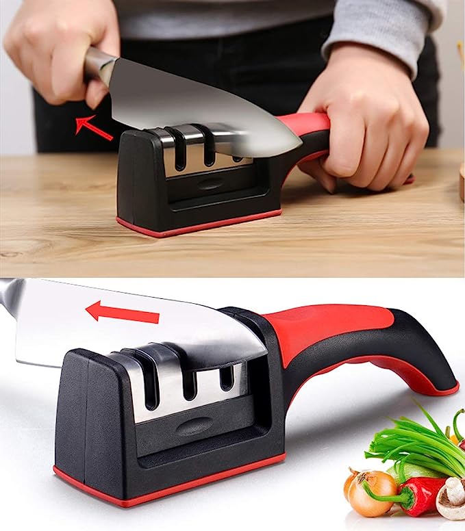 3-in-1 Knife Sharpener With Fruit And Meat Knife Peeler.3-Stage Diamond Coated Knife Sharpener,Kitchen Helper Three-piece Knife Sharpener Set With a Knife Ceramic peeler