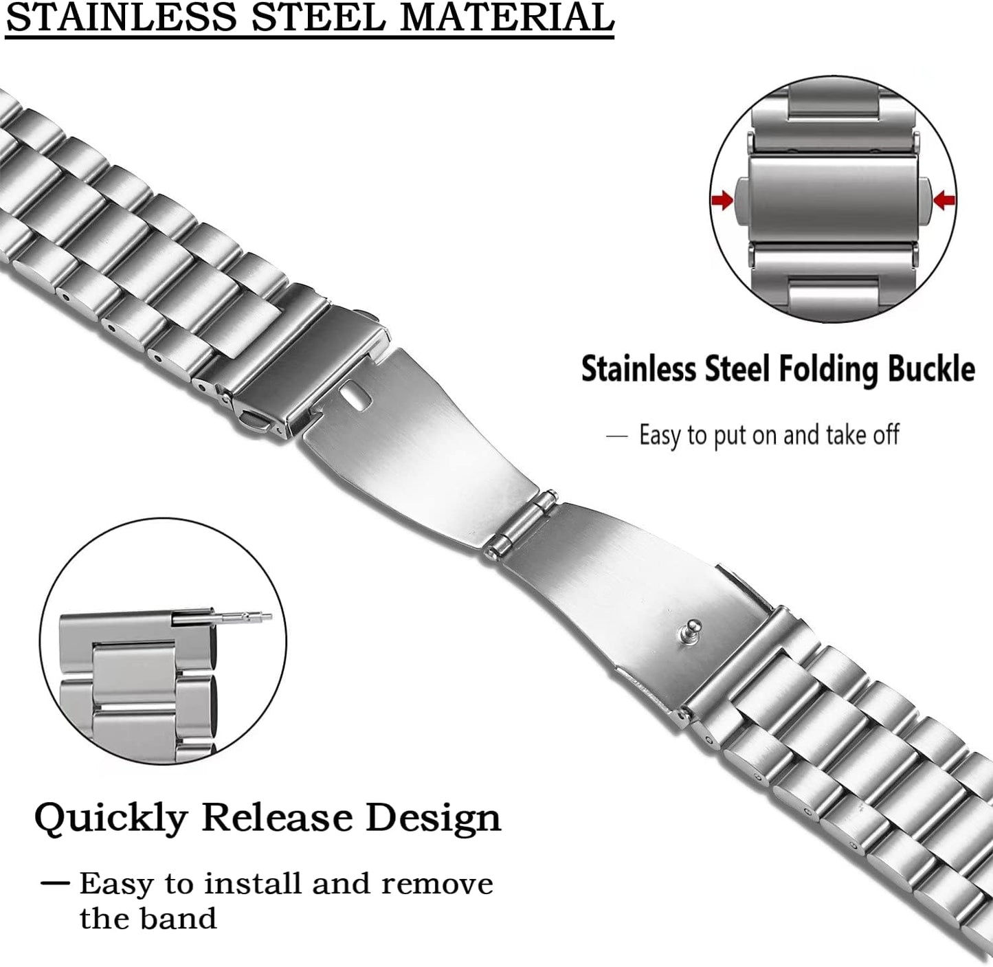 Stainless Steel Watch Band Quick Release Replacement Metal Smart Watch Strap