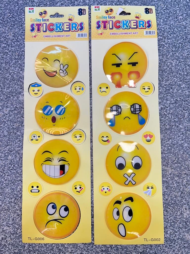 SMILY STICKERS DIFFERENT EMOJIS IN ONE PACKETS CUTE EMOJI SMILY STICKER FOR KIDS  USE FOR DECORATION OR HOME-DECOR (pack of 8 pcs )