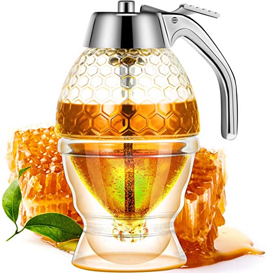 Honey Juice Syrup Dispenser Pot Jar For Kitchen Bee Drip Storage