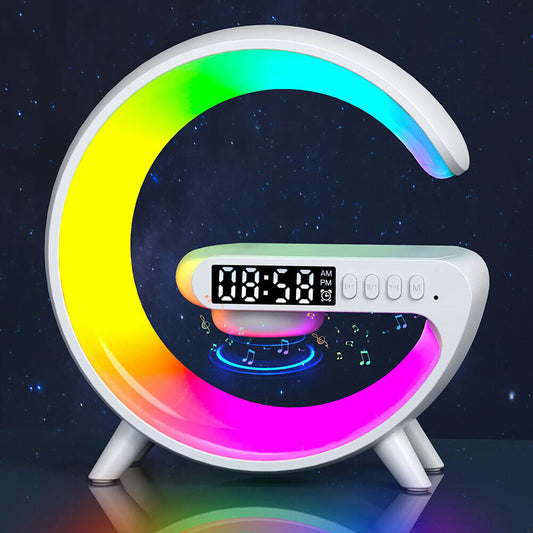 G63 RGB Light Bluetooth Speaker with 10W wireless charging  4 in 1 LED Atmosphere RGB Night Light Alarm Clock Desk Lamp Bluetooth Speaker Wireless Charging Modern