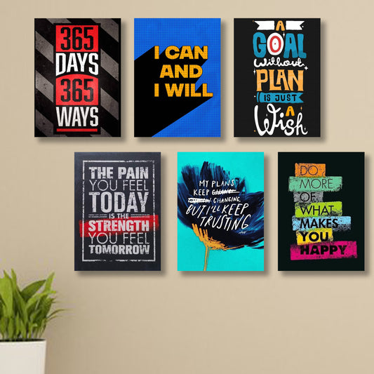 set of 6 Motivational sticky canvas frames for wall decore / sticky phototiles