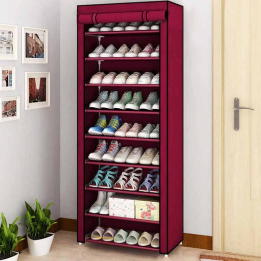 9 Layer Portable Dustproof Shoe Rack Non-woven Shoe Rack Storage Bag Closet Household Shoe Storage Rack Storage Cabinet (Random Color)