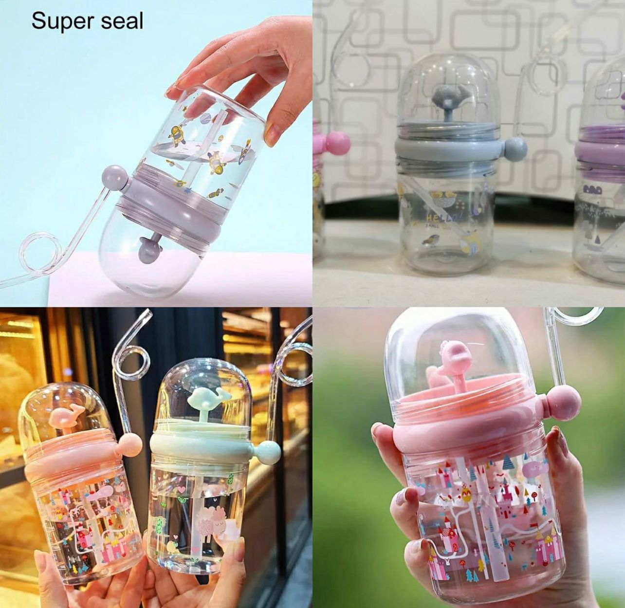 Children Whale Spray Cup Sippy Bottle Cartoon Baby with Sippy Kettle Outdoor Portable Children's Cup (Random Color)