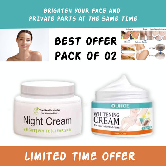 Pack Of 02 | The Health Healer Night Cream 50 ml And Whitening Cream 30ml for Private Areas &amp; Private Part – Effective Brightening for Underarms and Sensitive Area for Men and Women | 7 Days Results