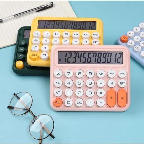 12 digits Keyboard Style Calculator | Mechanical Buttons for Desktop financial accounting cell operated (random color)