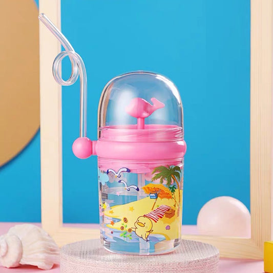 Children Whale Spray Cup Sippy Bottle Cartoon Baby with Sippy Kettle Outdoor Portable Children's Cup (Random Color)