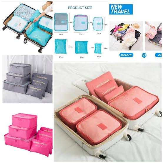 6pcs set travel storage bag portable luggage | (Random color).