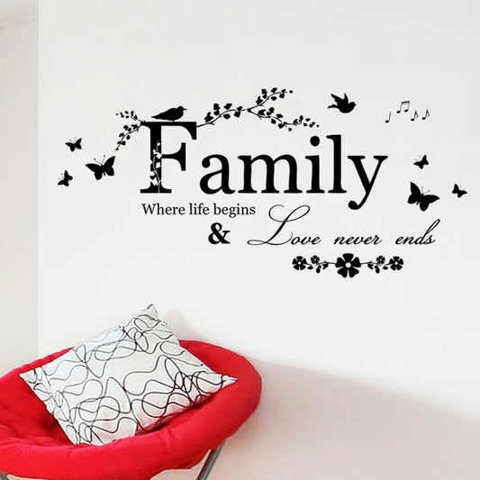 Family Love Never Ends Quote Vinyl Wall Sticker Wall Decals Lettering Art Words Stickers Home Decor Wedding 20cm x 57cm