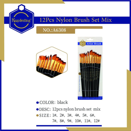 12Pcs Multi Shape Brush Black Handle