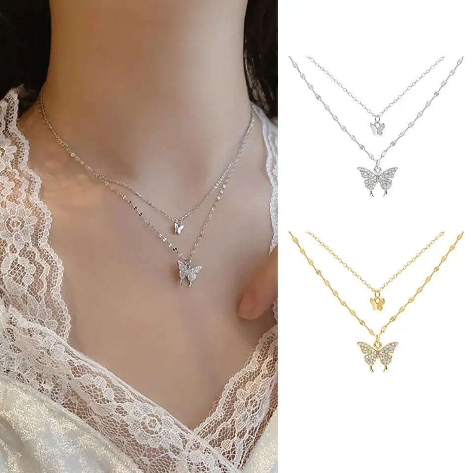 multi layer diamond butterfly chain for girls - trendy beautiful look