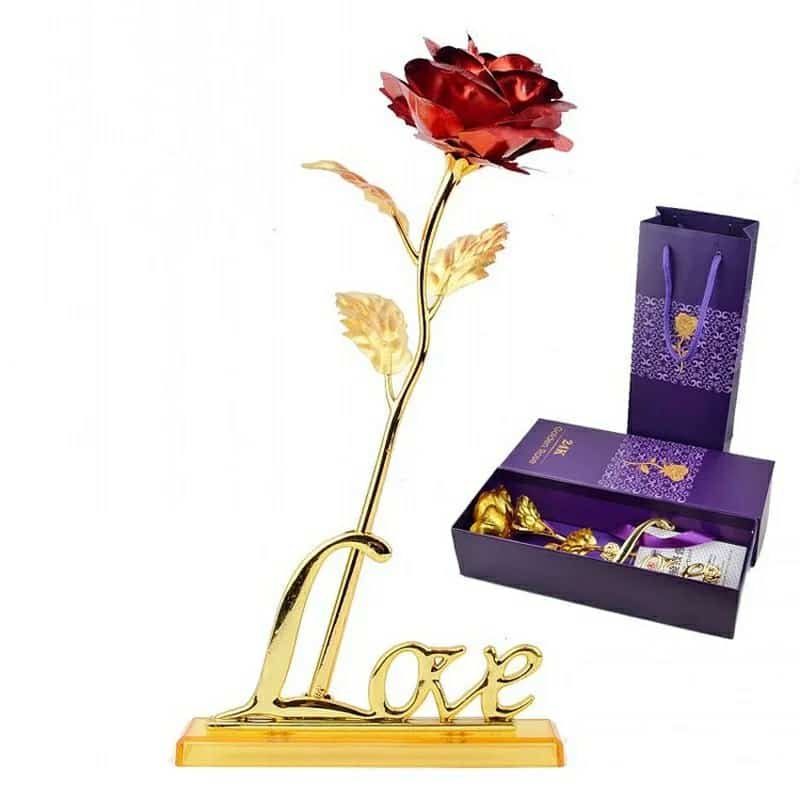 24k Gold Plated Rose (With Love Holder Box) Gift Ramazan Greeting Mother's Day Gift Flower Gold Dipped Rose