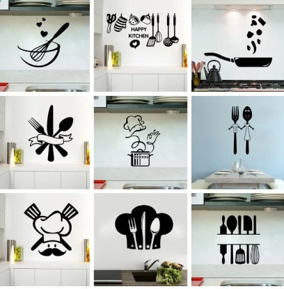 9 Different Piece Kitchenwares Wall Stickers Decorative Sticker | 12x12 inch each sticker