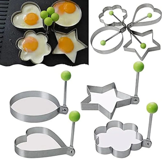 Pack of 4 New Mould Style Fried Egg Pancake Shaper   | Egg Shaper Kitchen Tools Star, Heart, Round, Flower Shaped Stainless Steel