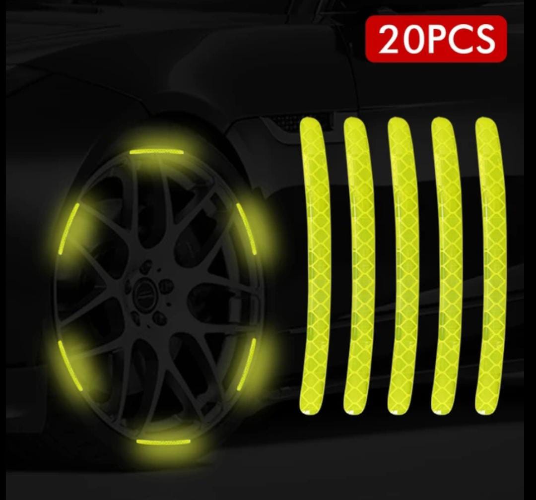 (20pcs) Wheel center reflective stickers Stripe | wheel hub sticker for Car, bicycle, motorcycle | car warning sticker (Random colors)