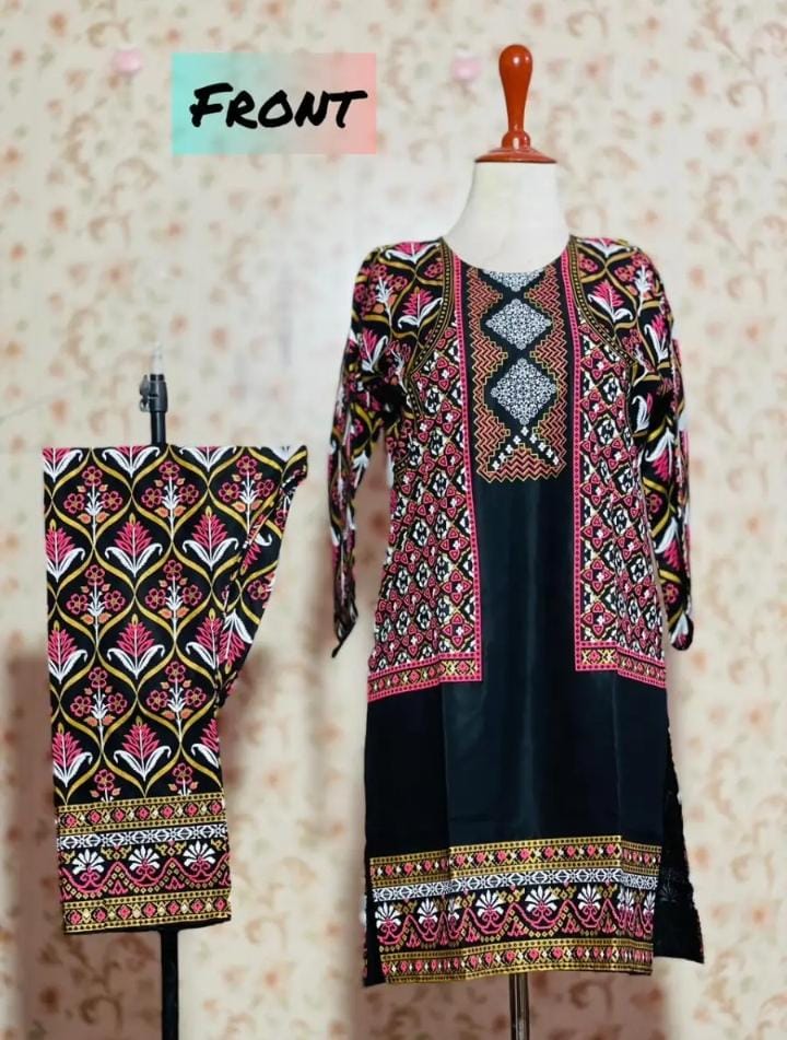 jacket print Summer Arabic Lenin 2 Pcs Stitched Suit For Women's and Girls.