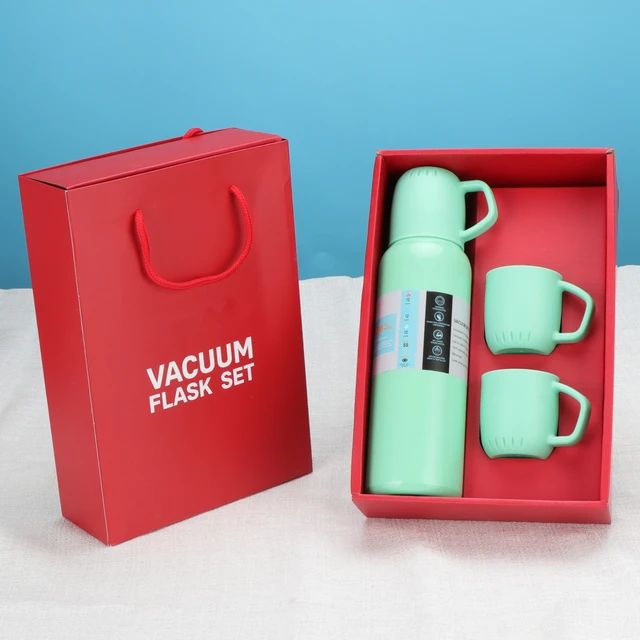 New Shape Vacuum Flask stainless steel  Bottle with 2 Cups and Gift Box  550 ML (random color)