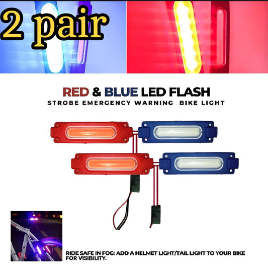 Pack of 2 pair (4pcs) High Quality Red and Blue Flasher Light Waterproof 12V LED Light For Bike and Cars