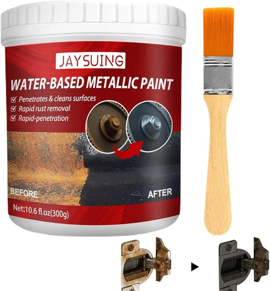 (300g) - Water-based Metallic Paint with brush Anti Rust Protection Coating for removing rust from metal - with Brush (Random color)