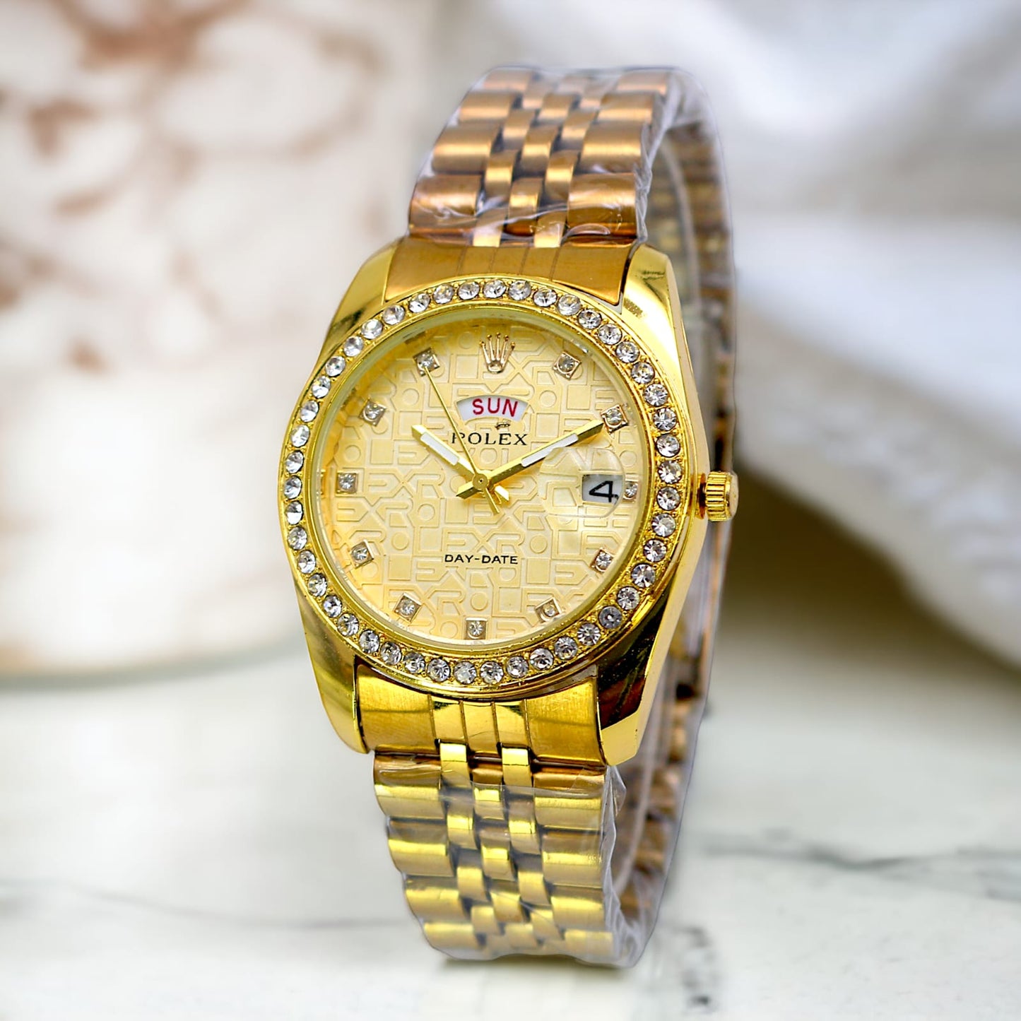 Rolex Luxury Stone With Date &amp; Day CHAIN Ladies Wristwatch