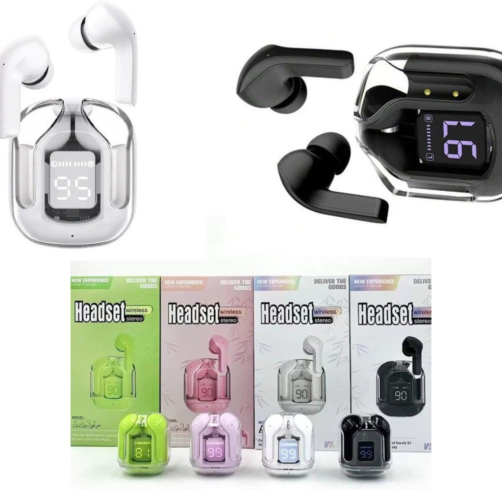 Air31 Earbuds Wireless Crystal Transparent body | Air 31 Bluetooth Ear Bud TWS Wireless Bluetooth 5.3 without pouch  (random color)