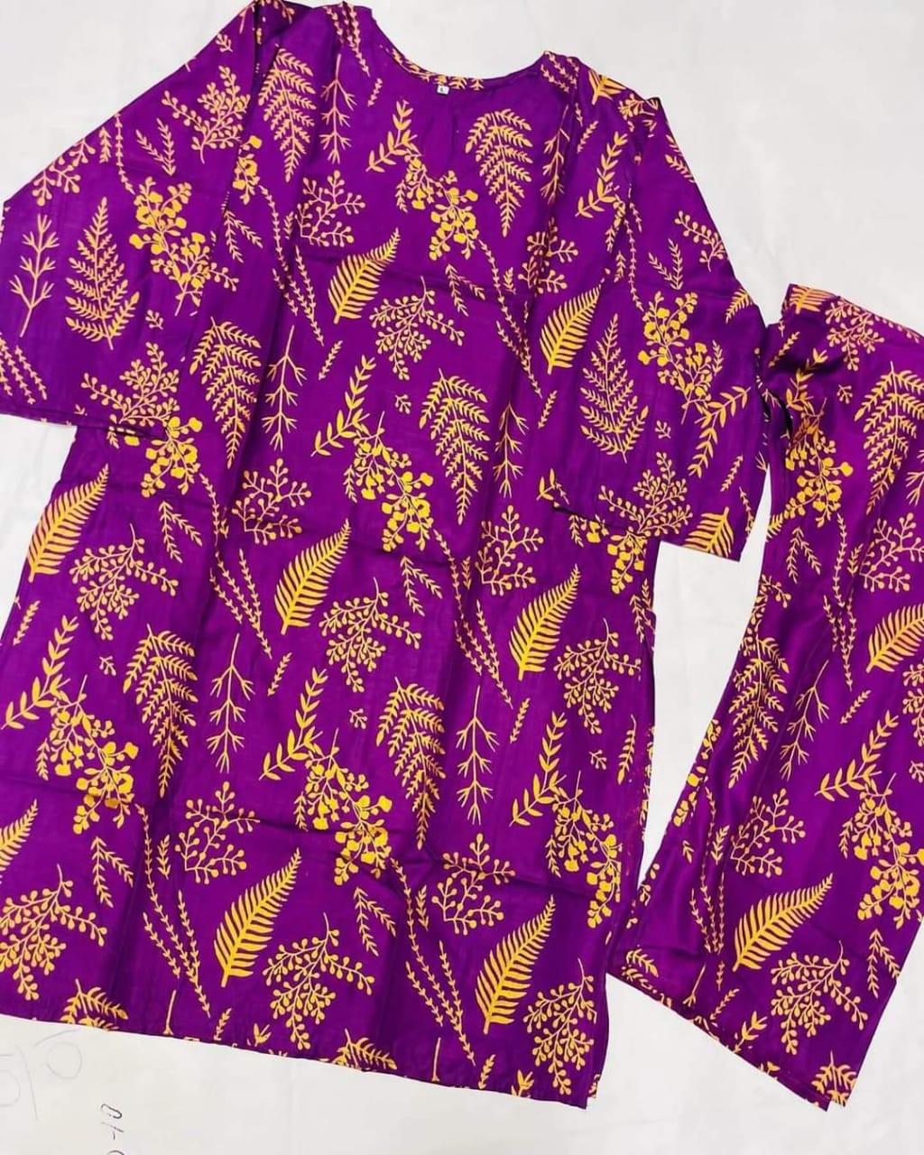 (purple) 2 Pcs Women’s Stitched Petal print  Linen  casual wear for Women