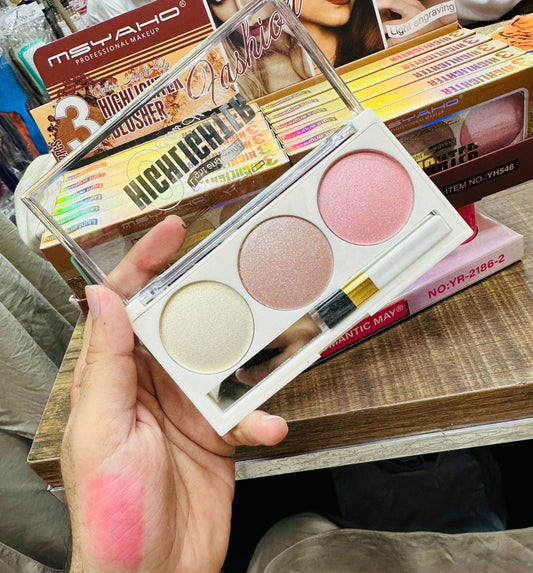 3 In 1 Fashion Trend-Blusher And Highlighter Makeup Kit