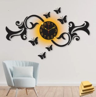 3d unique style butterfly wall clock I Wooden Wall Clock  with light