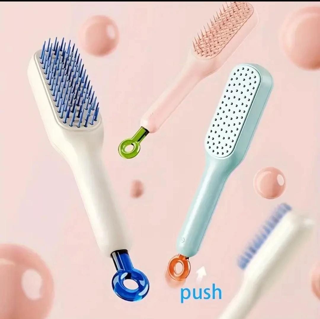 Self Cleaning Magic Hair Brush, One-click Cleaning Telescopic Hair Comb – (Random Color) ( Without Box )