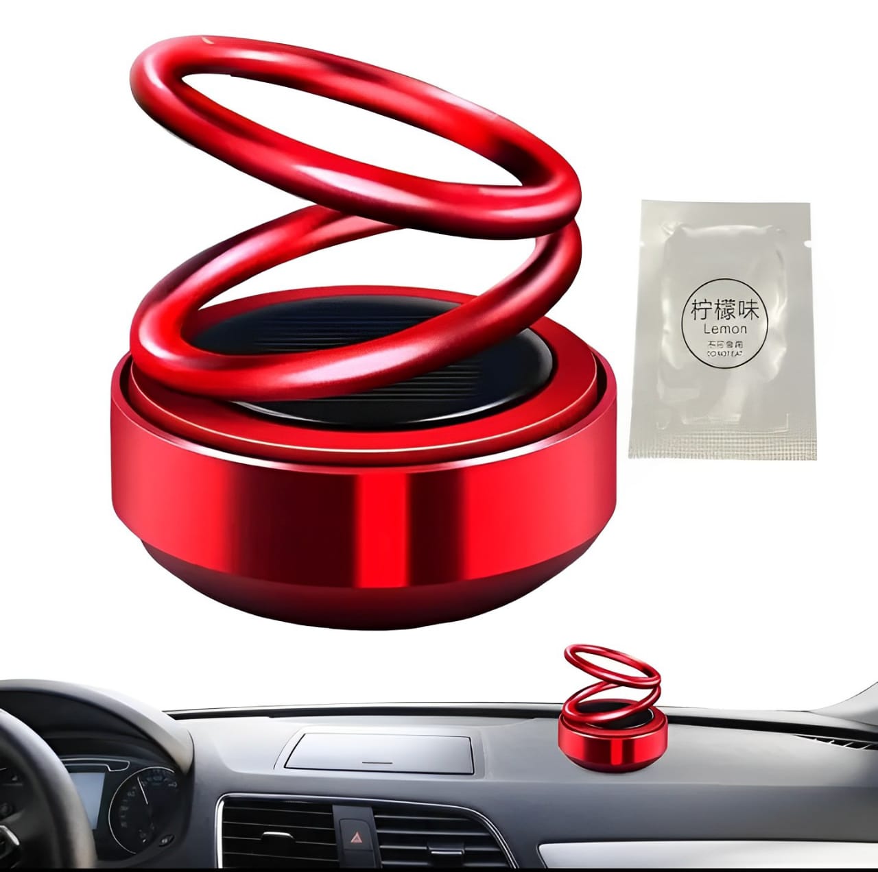 Car Solar Mounted Suspended Double Ring Ornaments, Aromatherapy Perfume, High-End Elegance, Car Interior Accessories (Random Color)