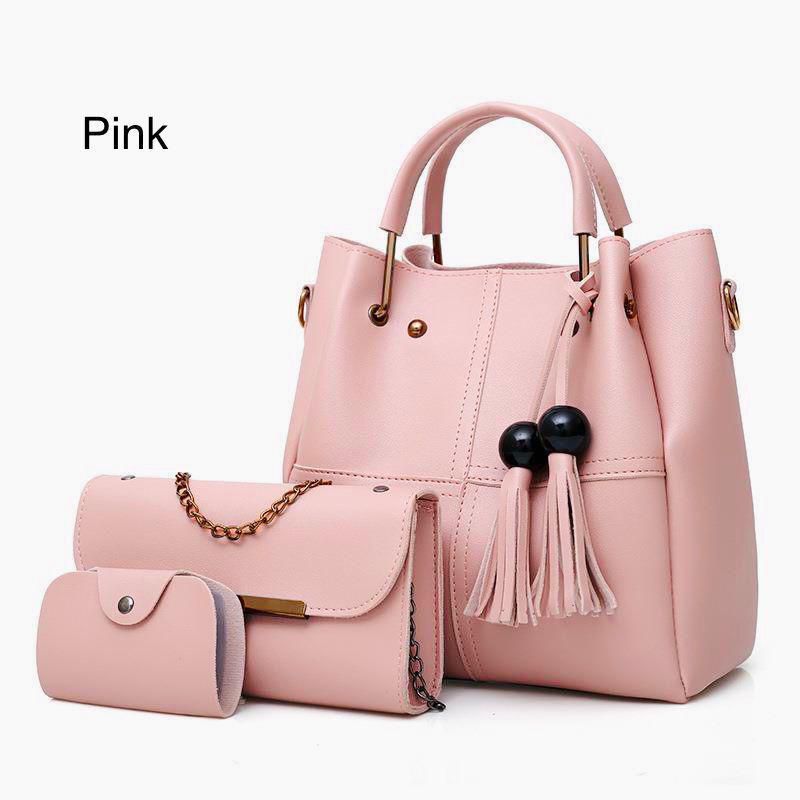 High Quality Cynthetic Leather 3 Piece Hand Bag Set With Hand Clutch And Mini wallet