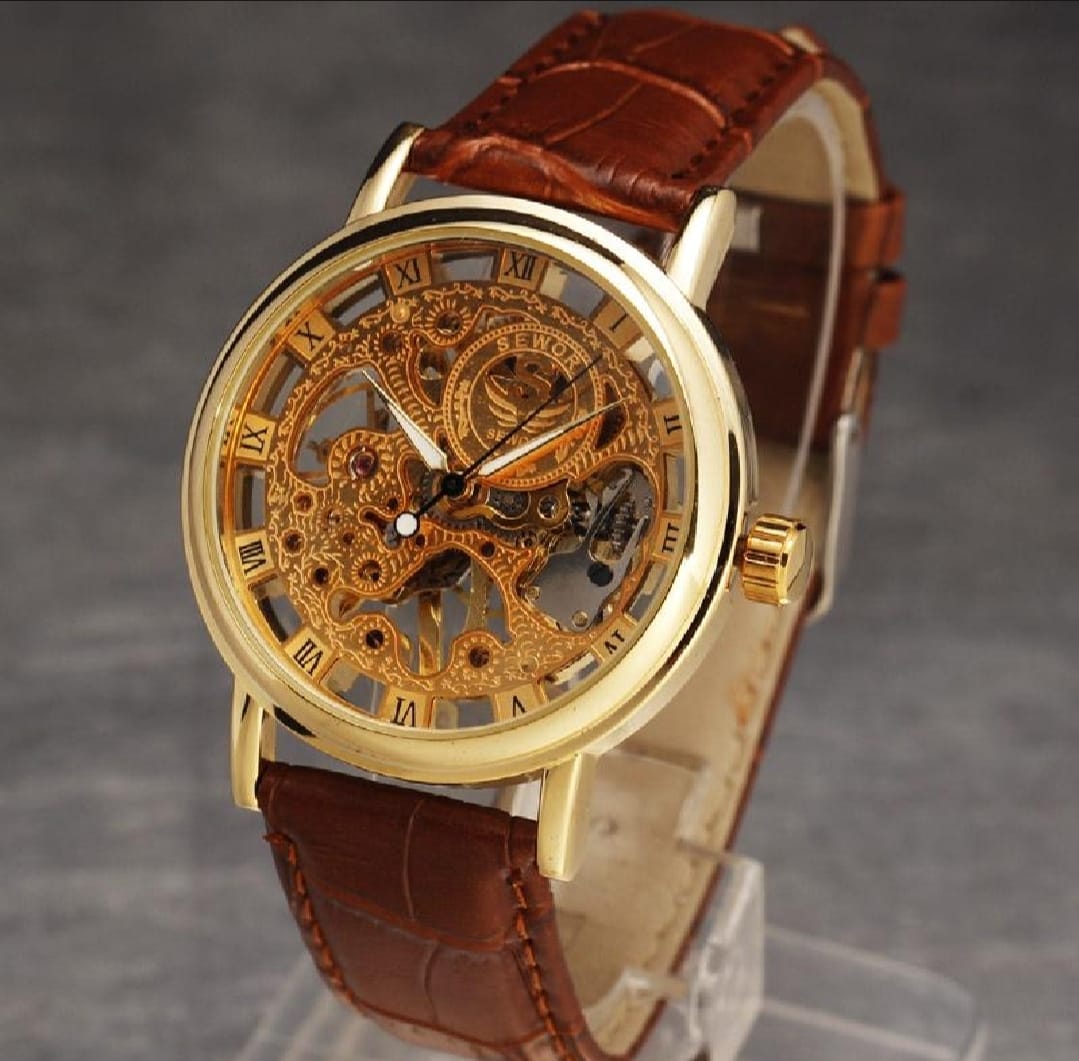 Skeleton watch  Stylish Watch leather strap